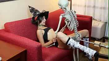 Kristine Kahill gets boned by spooky skeleton video